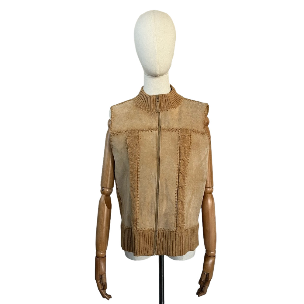 Vintage Designers Studio Originals Suede Leather and Cable Knit Vest Tan Size M - Picture 6 of 13